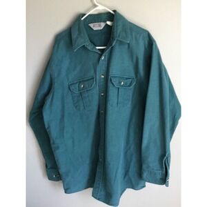 Vintage The Sportsmans Guide Teal Chamois Flannel Button Shirt Men 2XL USA made